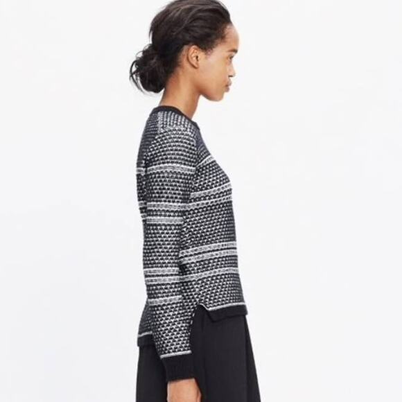 Madewell Fineprint Pullover Crewneck Sweater Black White Vent Sweater sz S - Picture 3 of 13